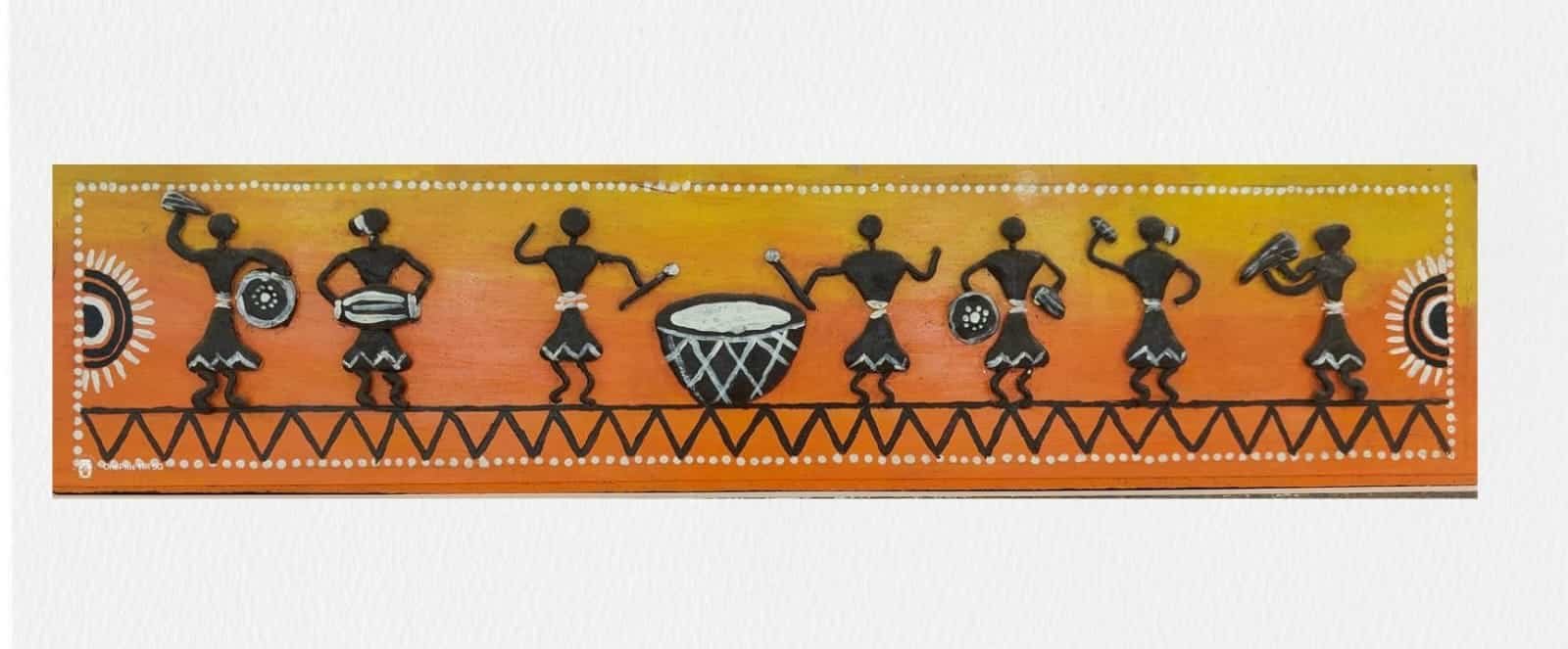Warli-style relief painting