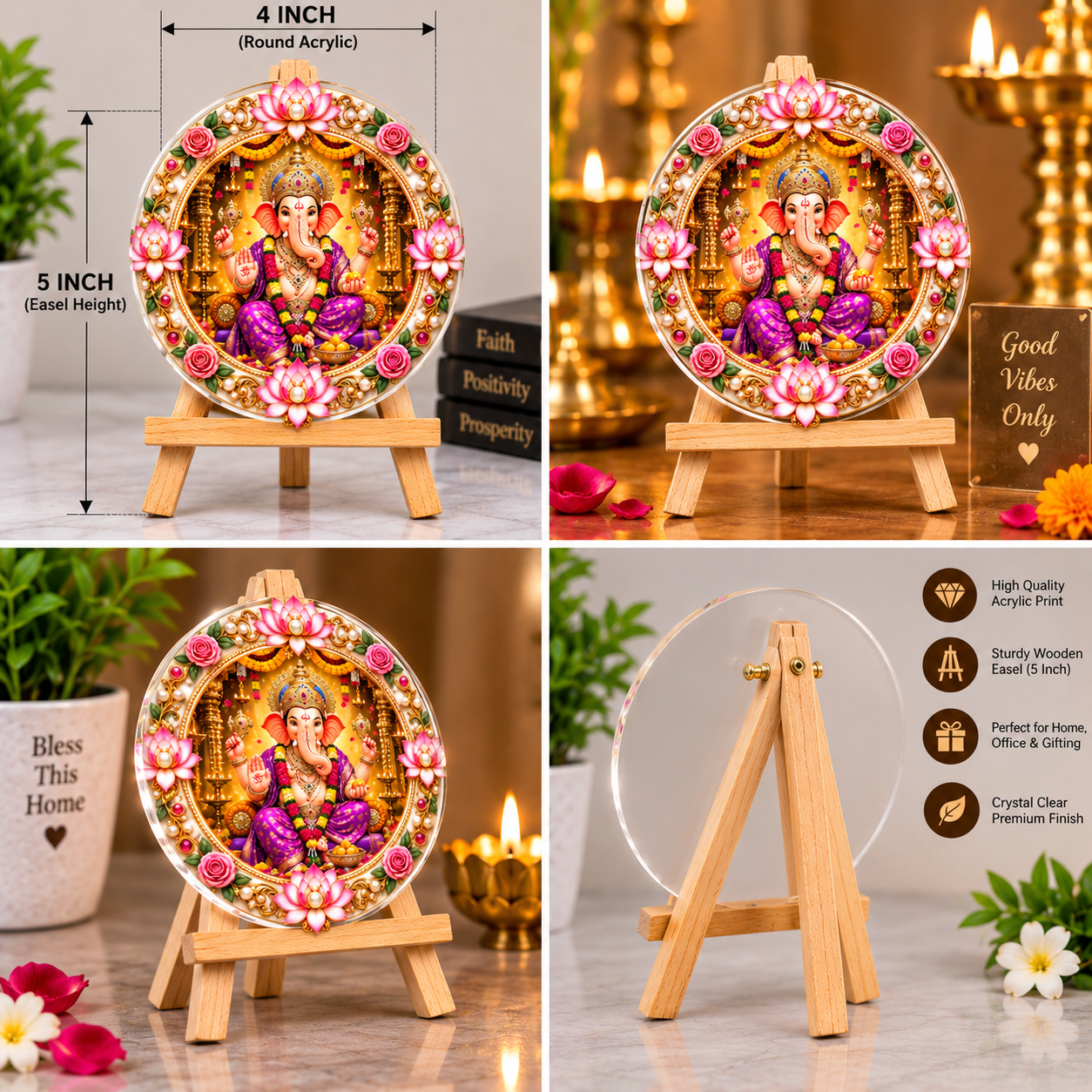 Lord Ganesha Decorative Round Acrylic Stand |