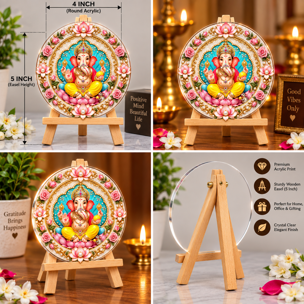 Lord Ganesha Decorative Round Acrylic Stand
