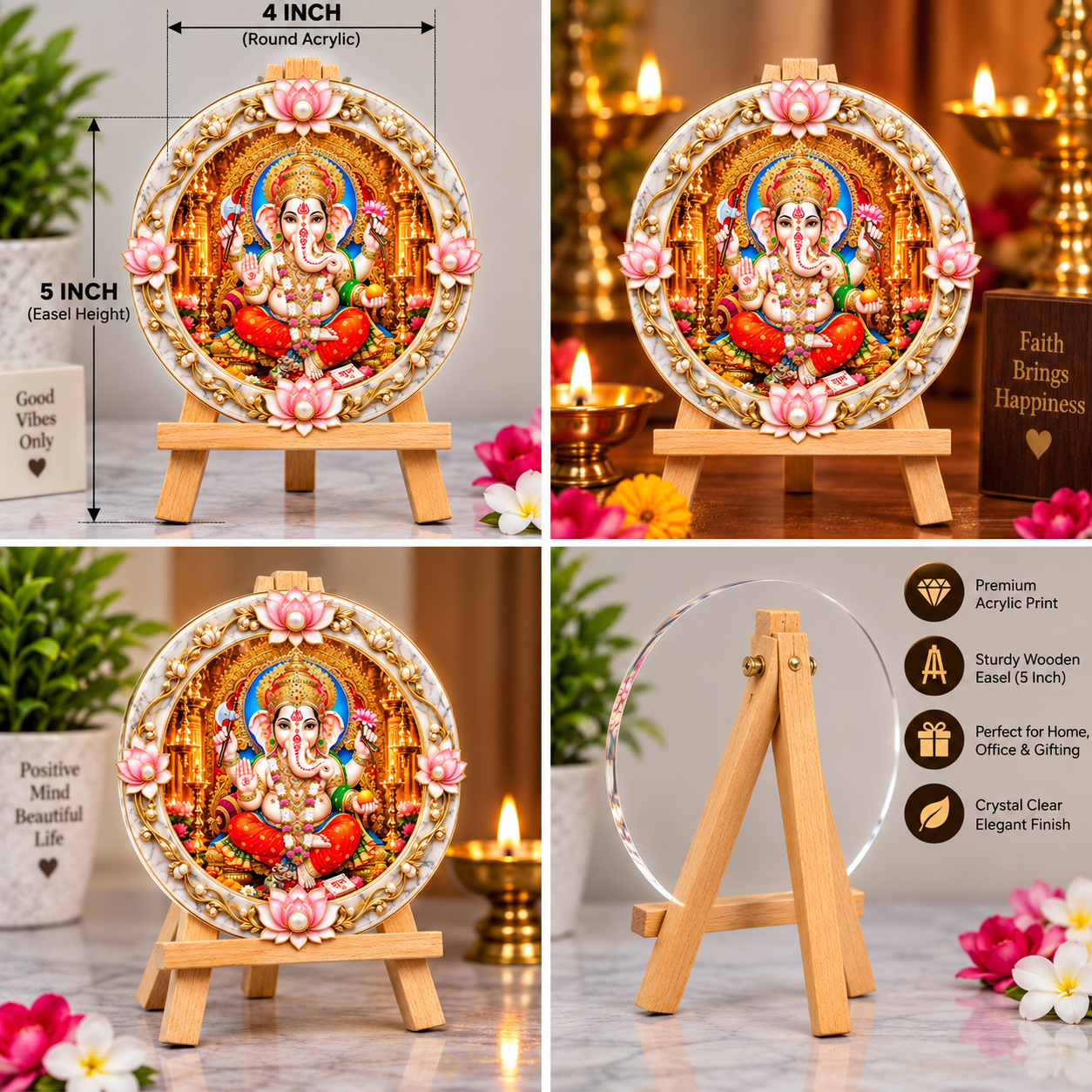 Lord Ganesha Decorative Round Acrylic Stand