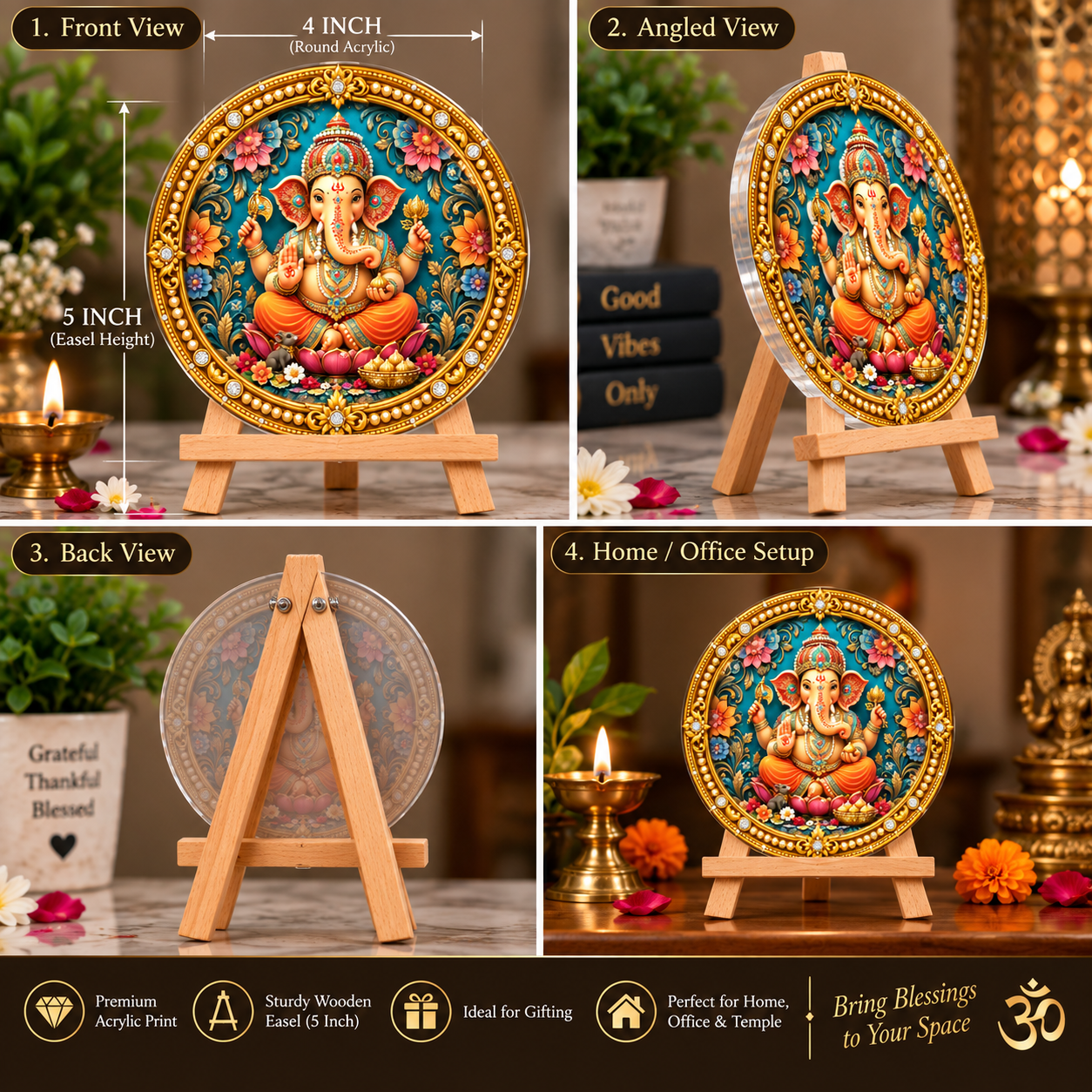 Lord Ganesha Decorative Round Acrylic Stand