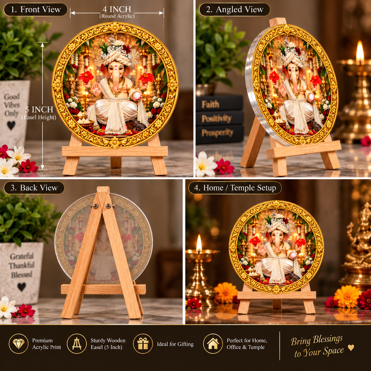 Lord Ganesha Decorative Round Acrylic Stand | 4 Inc