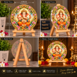 Add a divine and elegant touch to your home with this beautiful Lord Ganesha Round Acrylic Decorative Stand. Featuring a stunning golden Ganesha artwork surrounded by an intricately detailed floral and ornamental frame, this piece beautifully combines spirituality with premium décor. Key Features: 🕉️ Beautiful Lord Ganesha devotional artwork ✨ Premium-looking round acrylic design 🌸 Intricate floral and traditional decorative detailing 🪵 Comes with a sturdy wooden easel stand 📏 Acrylic Round Size: 4 Inch 📐 Easel Height: 5 Inch 🏠 Perfect for home, pooja room, office, shop & reception 🎁 Ideal for festive décor, housewarming and gifting 🙏 Perfect for Ganesh Chaturthi and daily spiritual décor 💫 Compact, elegant and easy to display