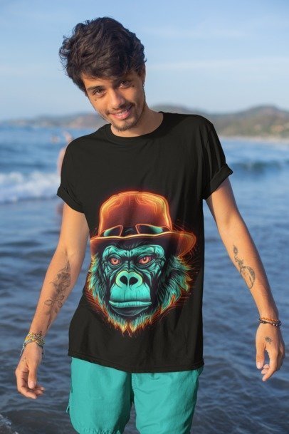 Neon Cyberpunk Gorilla in Fedora