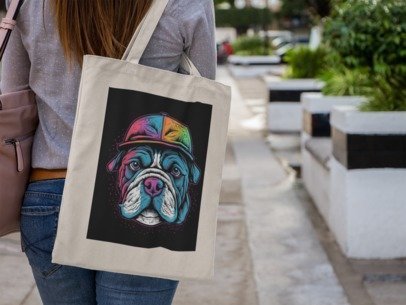 Neon Bulldog in Baseball Cap